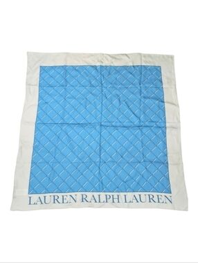LRL Ralph Lauren~Black Label Women's Silk Crest Scarf~Light Blue~Quiet Luxury